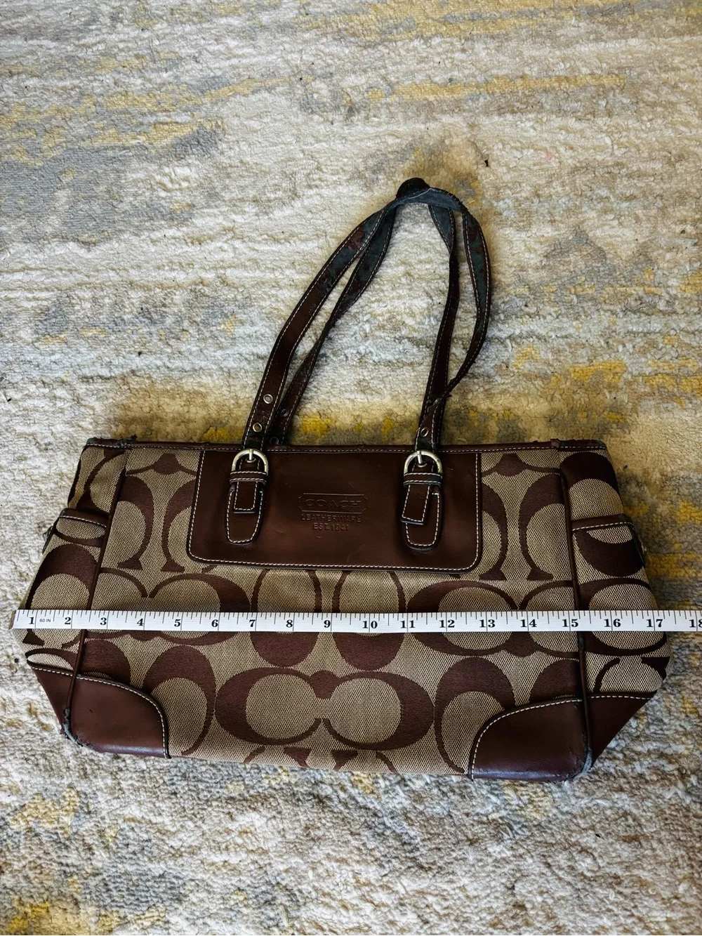 Coach Brown Signature Canvas Tote with Leather Trim
